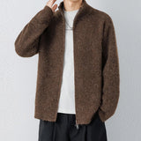 Autumn Men's Korean Zipper Cardigan Jacket Casual Stand Collar Solid Color Long Sleeve Sweater Premium Quality Knitted Outerwear