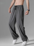 Wide Leg Pants Men Drawstring Casual Loose Full Length All-match Comfortable Pockets Daily Sporty Simple American Style Trousers