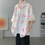 Summer Butterfly Tassel Splice Shirt Men Loose Casual Floral Short Sleeve Shirts Women Oversize Streetwear Boy Girl Blouses