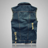 Spring Summmer New Mens Denim Vest Ripped Jean Jacket Coats Waistcoat Men Sleeveless Jacket Male Tank S-Xxl