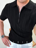 Zipper Knitted Short-sleeved Polo Shirt Men Summer American Retro Commuting Loose Vertical Striped Pit Strip Lapel T-shirt Men