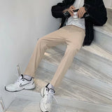 Spring Summer Fashion Mens Suit Trousers Casual Solid Color Pleated Pencil Pants For Men Trendy Slim Fit Straight Trousers