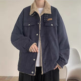 New American Fleece-lined Men Padded Jackets Luxury Harajuku Long Sleeve Streetwear Winter Trendy Chic Turn-down Collar Coats