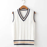 Striped White Knitted Sweaters for Men Blue Sleeveless Man Clothes V Neck Vest Red Waistcoat Jumpers Sweat-shirt Cigaret Cotton