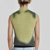 Streetwear Men Knitted Vest Pullovers New Men's Turtleneck Sleeveless Top Sweater Zipper Tie-dye Clothing Autumn C3482