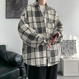Men's Corduroy Long Sleeve Shirts Spring Autumn Korean Shirt Woman Fashion Casual Oversize Shirt Harajuku Plaid Men Clothing 3XL