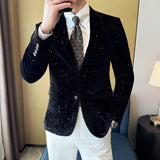 Korean Style Men Blazer Luxury Fit Slim Jacket Velvet Sparkling Dots High Quality Designer Suit Coat Male