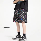 Summer Cotton Shorts Men Colorful Plaid Shorts Men Streetwear Hip-hop Loose Hollow Out Shorts Mens Beach Shorts Plus Size 5XL