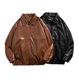PU Leather Jacket Men Brown Retro Motorcycle Jacket Autumn Korean Fashion Fried Street Loose Zipper Bomber Jacket Learher Coats