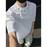 Tshirt Men Slim Fit Solid Color Round Neck t Shirt Button trim Summer Casual Tee Shirt Lightweight Breathable Cotton Fashion Top