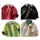 1Pc Men Half-sleeve T-shirt Turn-down Collar Retro Lapel T-shirt Vintage American Style Men's Waffle Texture T-shirt for Outdoor