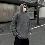 Autumn Winter Hooded Solid Color Sweater Men Loose Casual Oversize Mens Knitted Lazy Sweatshirt Unisex Casual Pullover 2XL-M