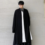 Dark Style New Men's Shirts Stand Collar Long Sleeve Split Vintage Male Tops Contrast Color Solid Color Spring