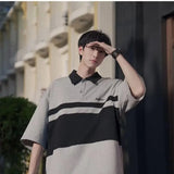 Men's Japanese Retro Polo Shirt Short Sleeved T-shirt Summer Thin Style College Style Casual Lapel Five Quarter Sleeved Top