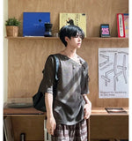 Street Punk Shirt Off-shoulder Hollow T-shirt American 2025 New High-end Style Fashionable Casual Loose Short Sleeves