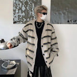 Striped Cardigan Men Winter Chic Knitwear Slouchy Baggy Japanese Style Harajuku Long Sleeve High Street Hip Hop Fashion College