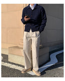 Korean Jacquarded Cardigan Coat Light Luxury Knitted Lapel Long Sleeve Men Sweater Jackets Autumn Leisure Premium Knitwear M-3XL