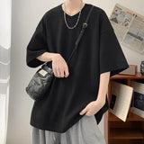 Summer Men's Texture T Shirt Leisure Half Sleeve V Neck Solid Color Loose Basic TShirt Popular Streetwear White/Black/Apricot