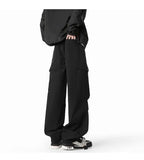 Black Casual Pants Men Fashion Retro Pocket Cargo Pants Men Japanese Streetwear Hip-hop Loose Straight Pants Mens Trousers