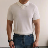 New Men's Clothing Light Luxury Business Polo Shirt Casual Slim-fit Knitted Solid Color Short Sleeve T-shirt High Quality Tops