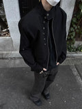 American Retro Multi-button Stand Collar Design Jacket Men Korean Hip Hop Coat High Street Hip-hop Solid Color Classic Jacket