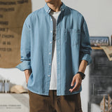 Autumn New Men's Long Sleeve Denim Shirt Classic Black Blue Loose Lapel Collar Coats Fashion Korean High Street Male Clothes Top