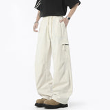 Side Pocket Men's Casual Trousers Solid Color Korean Style Elastic Waist Pants Straight Leg Loose Male Bottom Simple