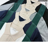 New British Business Men Polo Neck Sweater Light Luxury Commuter Patchwork Knit Long Sleeve Tops Smart Casual Premium Knitwear