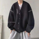 Knitted Cardigan Male Solid Color No Hoodie Long Sleeve Men's Sweaters Open Cable Designer Top Casual Jackets Y2k Vintage Woven