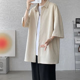 Spring Summer Loose Jacquard Shirt Mens Short Sleeve Lapel Casual Tops Korean Style Fashion Clothing For Men Streetwear 5XL-M