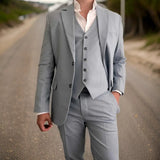 3 Pcs Linen Wedding Suits for Men Summer Party Casual Style Groom Tuxedo Male Fashion Celebrity Suit Blazer with Vest Pants