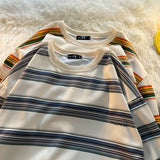 Long Sleeve T-shirts Men Japanese Striped O-neck Loose Couple Basic Simple Streetwear All-match Clothing Harajuku Ins Panelled