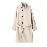 2025 New Autumn Winter Mens Imitation Wool Trench Coat Mid Length Stand Collar Solid Color Windproof Warm Two Button Outerwear