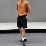 Mens Casual Metal Rivet Five-Quarter Pants Genderless New American Retro Personality Versatile Solid Color Shorts Unisex