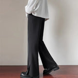 Casual Solid Color Side Slit Flared Pants Mens Streetwear Fashion Loose Straight Trousers Men Summer Leisure Ice Silk Pants