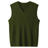 New Popular Preppy Style Men Sweater Vest Casual Knitted Streetwear Solid Color V Neck Waistcoat Leisure High Quality Knitwear