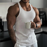 Summer New Men's Vest Knitted Vertical Stripes Fitness Sports Leisure Slim Vest I-Shaped Sleeveless Top Free Shipping