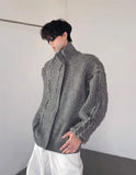 winter new Korean casual retro cardigan knitted jacket with tassel design for men and women stand up collar sweater y2k