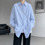 Blue Striped Shirt Men Fashion Society Mens Dress Shirt Korean Loose Long Sleeved Shirt Mens Casual Shirts Large Size 5XL