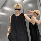 Men Ice Silk Hellow Sleeveless TShirts O-Neck Vest Summer Male Loose Casual Tank Tops Fashion Oversized Singlets Male Clothing