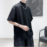 Men Tshirt Solid Streetwear Turtleneck Hip Hop Male Oversized T shirts Man Casual Short Sleeve Top Tees Black/White/Purple