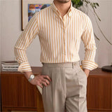 New Naples Business Men Shirts Light Luxury Textured Lapel Striped Long Sleeve Cardigan Leisure Premium Commuter Blouse M-3XL