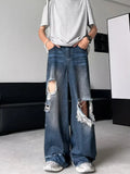Hip Hop Ripped Baggy Jeans Men High Street Male Distressed Denim Wide Leg Pants Casual Trousers Vintage Streetwear Loose