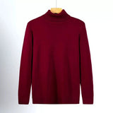 New Korean Fashion Men Sweater Light Luxury Trendy Turtleneck Knit Solid Color Pullover Leisure Retro Long Sleeve Basic Knitwear