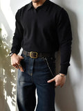 American Leisure Men Polo Shirt Luxury V Neck Knitted Solid Color Fitness Pullover Casual Slim Sports Long Sleeve Knitwear M-3XL