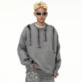 Autumn and Winter Trendy Personalized Hip Hop Round Neck Sweater American Couple Loose Retro Casual Knitted Harajuku Top y2k