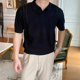 Casual Mens Short Sleeve Slim Polo Shirt Summer Fashion Solid Color Lapel Knit Polos Men Shirts Vintage Knitting Pullovers