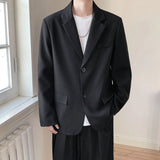 Korean Style Men's Casual Blazer Solid Two Buttons Loose Suit Jacket Coat Black Gray Handsome Students Male Clothes
