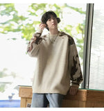 Korean street style men and women trendy personality contrasting color round neck sweater couple winter loose casual knitted top