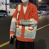 Colorful Cardigan Men Fashion British Style Traditional All-match Comfortable Baggy Twisted Knitwear Chic Advanced Long Sleeve